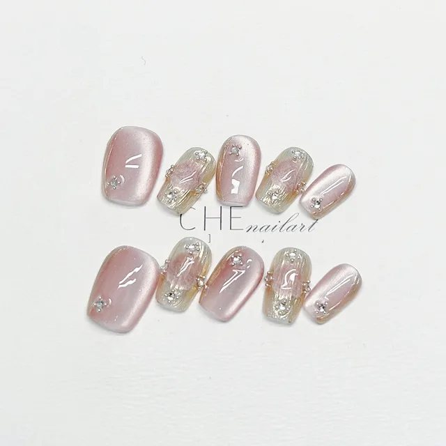 French Handmade Wear Nail Manicure Heavy Industry Cat Eye High grade White Fake Nail Tip Short Ladder - Shop at LoveMi