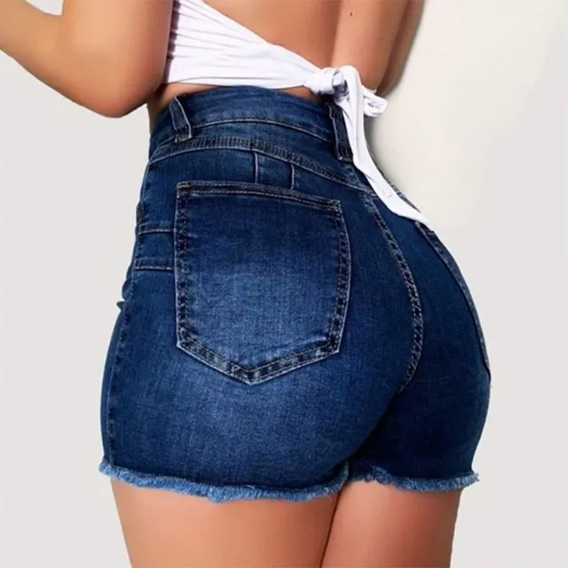 Women's Stretch Slim Fit Ripped Tassel Denim Shorts Dark Blue - Shop at LoveMi