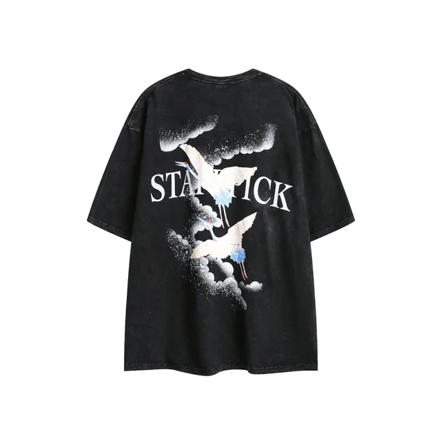 Street Tide Brand Wash Short Sleeve Black - Shop at LoveMi