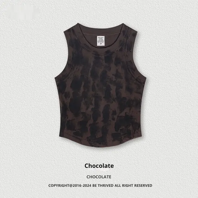 European And American Old Sports Women's Vest Washed Mud Dyed Chocolate - Shop at LoveMi