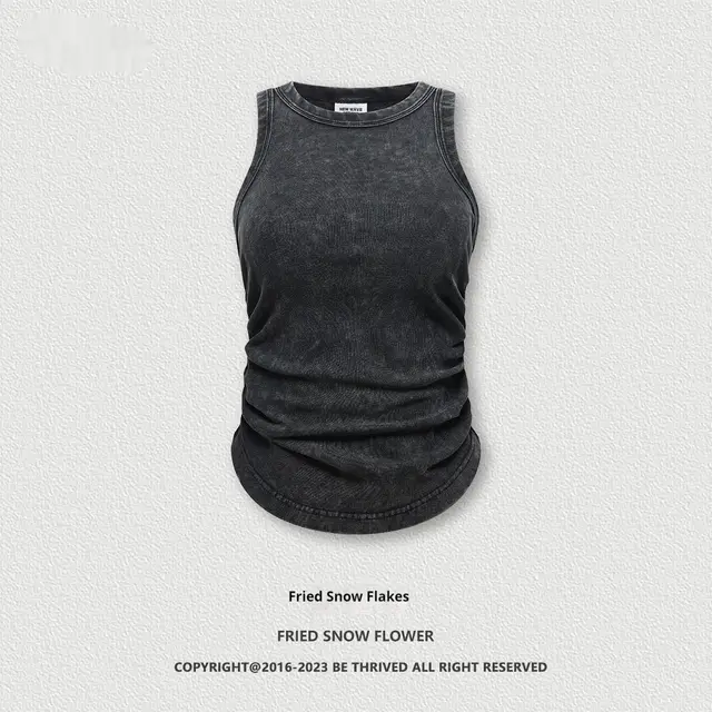 European And American Style Washed Short Pleated I shaped Vest Fried Snowflake - Shop at LoveMi