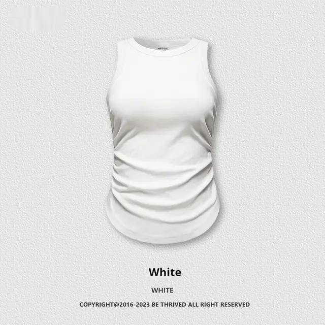 European And American Style Washed Short Pleated I shaped Vest White - Shop at LoveMi