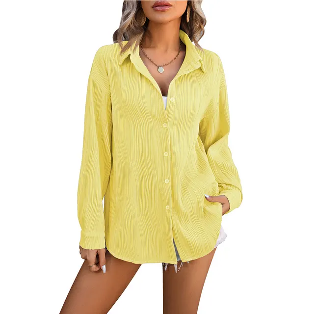 European And American Wave Texture Loose Fashion Shirt Lemon Yellow - Shop at LoveMi