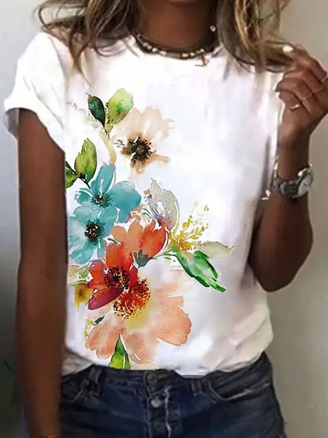 Casual Printed Short sleeved T shirt Trend Women's Printed Wear Style7 - Shop at LoveMi
