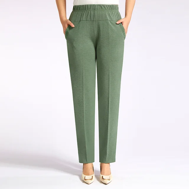 Summer Thin Ice Silk Casual Pants High Waist Elastic Plus Size Green - Shop at LoveMi