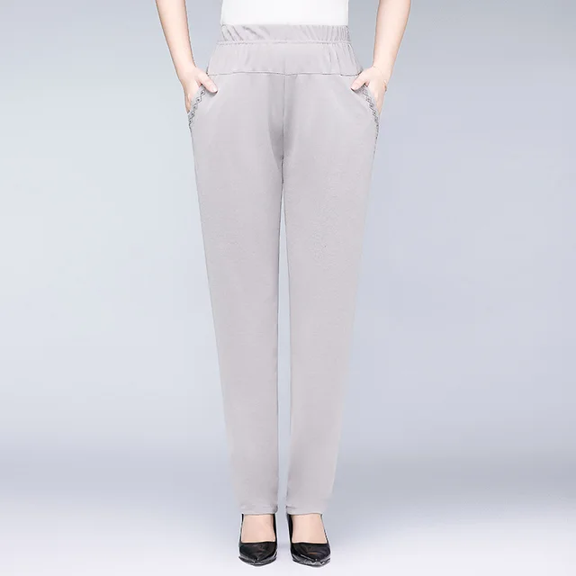 Summer Thin Ice Silk Casual Pants High Waist Elastic Plus Size Light Khaki - Shop at LoveMi