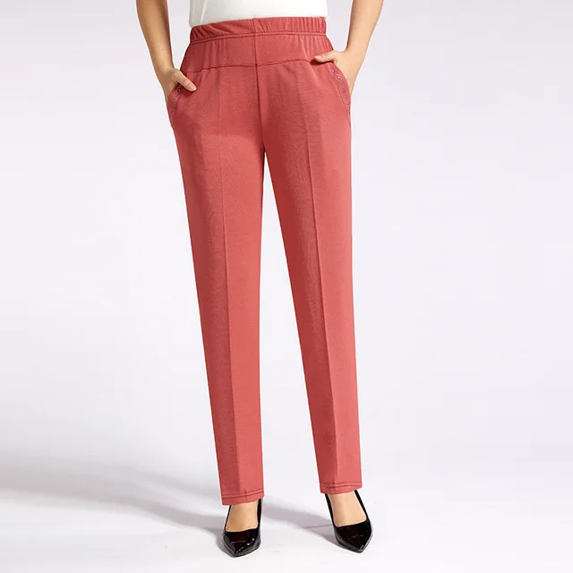Summer Thin Ice Silk Casual Pants High Waist Elastic Plus Size Red - Shop at LoveMi
