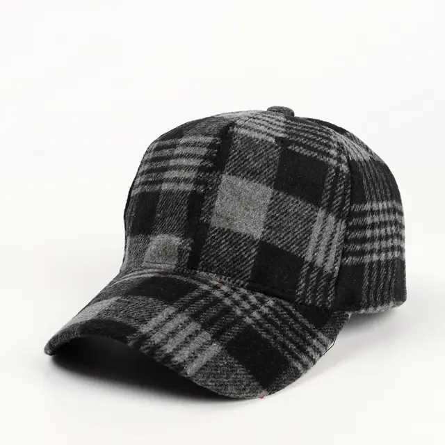 Baseball Cap Female Plaid Woolen Hard Top Peak Cap Black - Shop at LoveMi