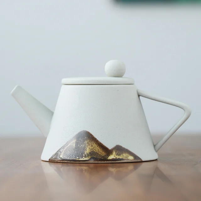 Hand Drawn Black Porcelain Japanese Style Teapot Ladder Pot Plain White - Shop at LoveMi