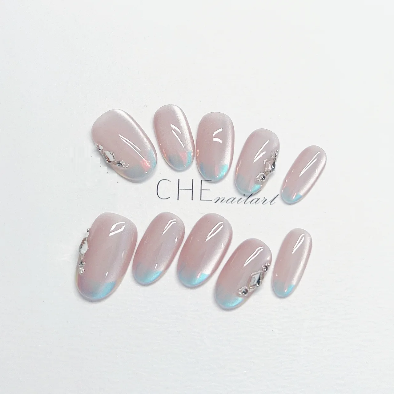 Short Oval Cat Eye High-end Magic Mirror Fingertip Finished Product Nail Patch - Short Ellipse - View 1