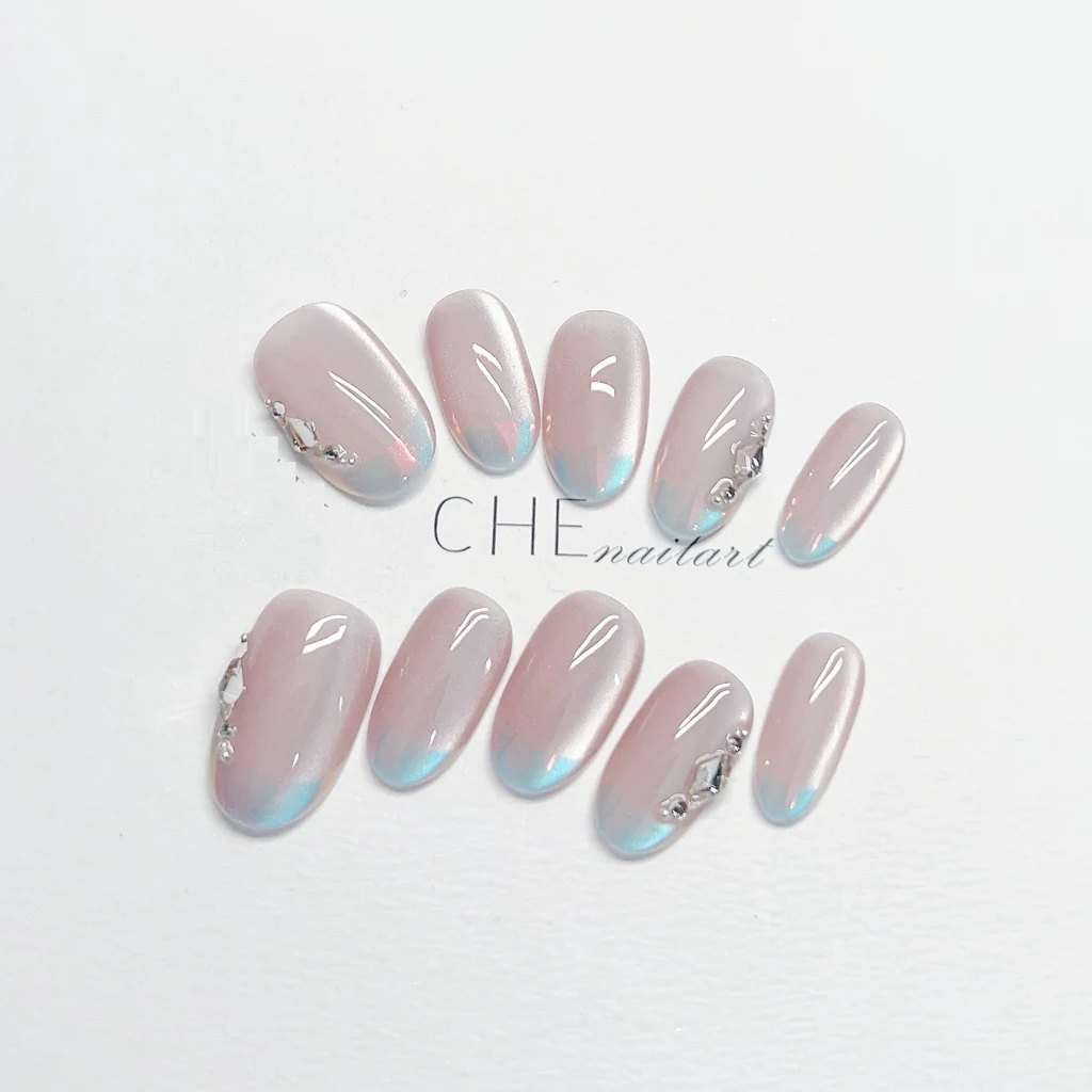 Short Oval Cat Eye High-end Magic Mirror Fingertip Finished Product Nail Patch - Short Ellipse
