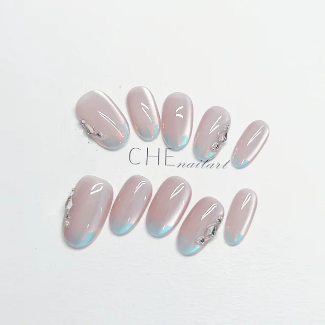 Short Oval Cat Eye High end Magic Mirror Fingertip Finished Product Nail Patch Short Ellipse - Shop at LoveMi