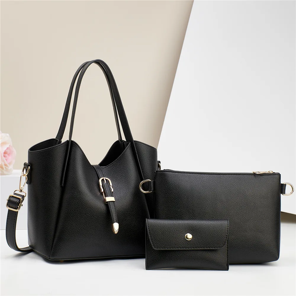 Large Capacity Totes Three piece Portable Shoulder Bag Black - Shop at LoveMi