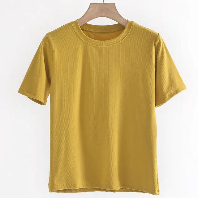 Women's Round Neck Bottoming Shirt Knitted Top T shirt With Short Sleeves Lime Yellow - Shop at LoveMi