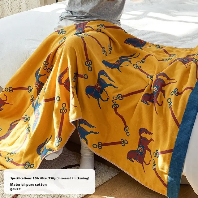 Pure Cotton Gauze Bath Towel Household Absorbent Yellow Horse - Shop at LoveMi