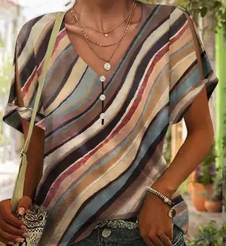 Flower Series 3D Printed V-neck Button T-shirt Top - Bmjxtx286