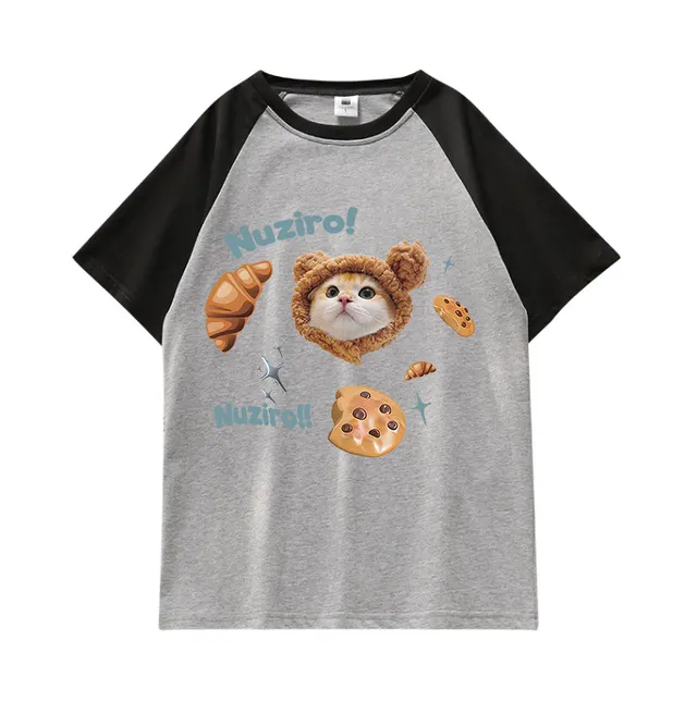 Women's Summer Cartoon Loose Top Cotton T shirt Black And Gray - Shop at LoveMi