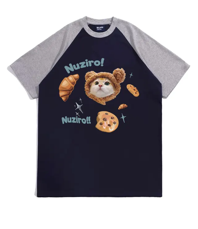 Women's Summer Cartoon Loose Top Cotton T shirt Navy Blue And Light Gray - Shop at LoveMi