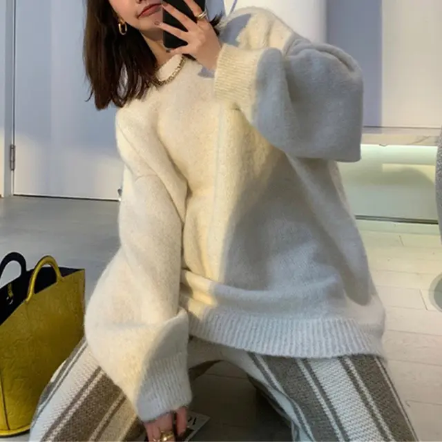 Autumn Winter Japanese Soft Milk Lazy Sweater Female White - Shop at LoveMi