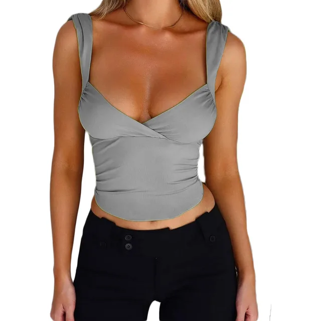 Women's Fashion Suspenders Top V neck Backless T shirt Vest Gray - Shop at LoveMi
