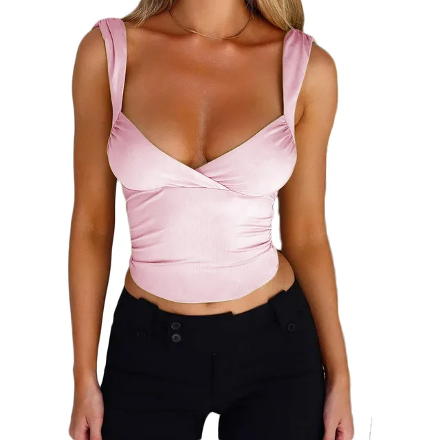 Women's Fashion Suspenders Top V neck Backless T shirt Vest Pink - Shop at LoveMi