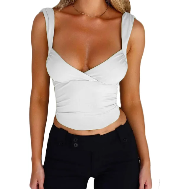 Women's Fashion Suspenders Top V neck Backless T shirt Vest White - Shop at LoveMi
