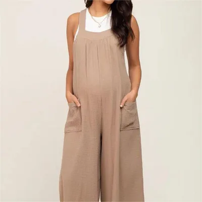 New Beige Wide Leg Lace up Maternity Overalls Khaki - Shop at LoveMi