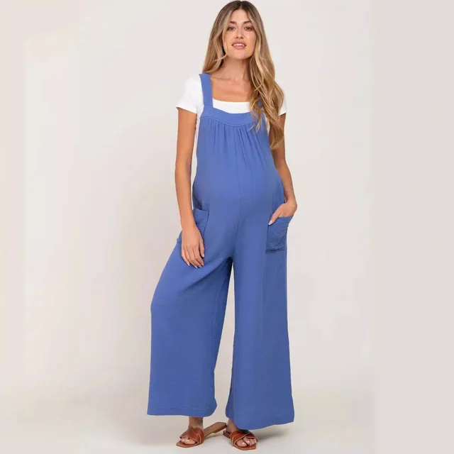 New Beige Wide Leg Lace up Maternity Overalls Sapphire Blue - Shop at LoveMi
