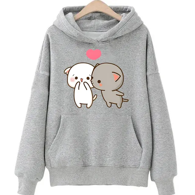 New Printed Pocket Drawstring Hoodie Gray - Shop at LoveMi