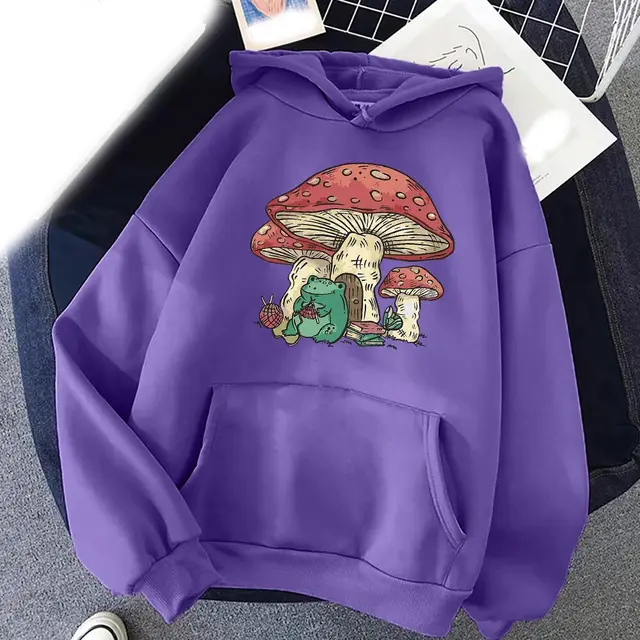 Sweatshirt Plain Letter Printed Kangaroo Pocket Drawstring Hoodie - Purple