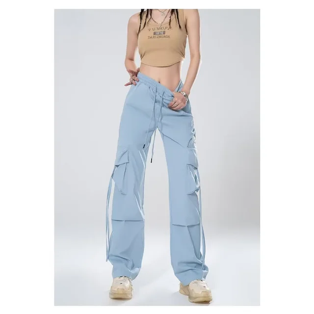 Loose Design Casual Mopping American Retro Trousers Women Blue - Shop at LoveMi