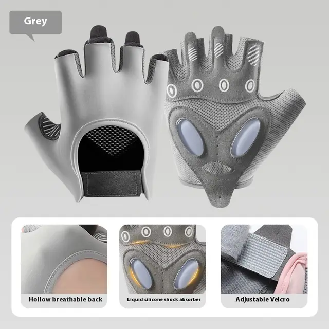 Women's Half Finger Training Thickened Liquid Silicone Fitness Gloves Gray - Shop at LoveMi