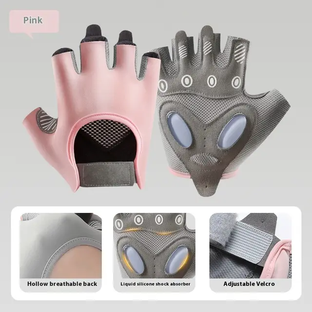 Women's Half Finger Training Thickened Liquid Silicone Fitness Gloves Pink - Shop at LoveMi