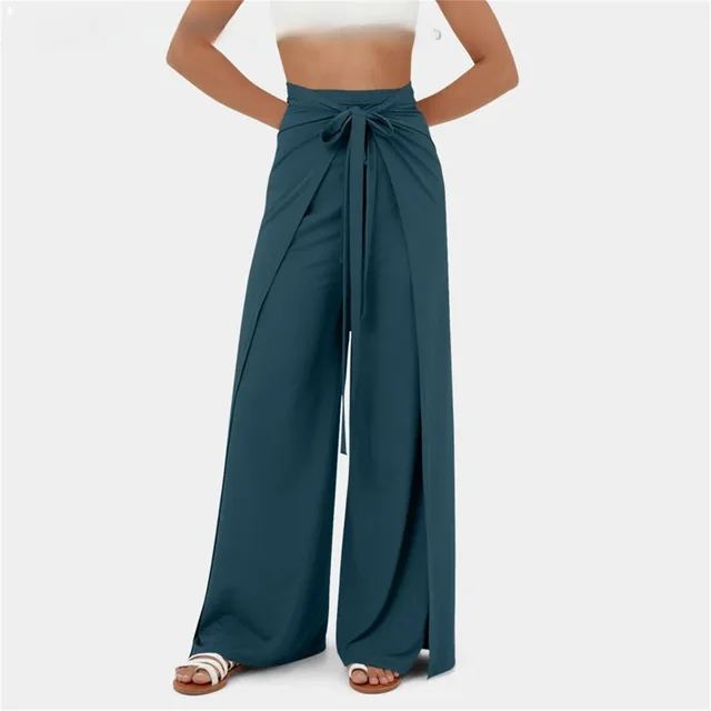 Solid Color Fashion Lace up Waist Wide leg Skort Women Green - Shop at LoveMi