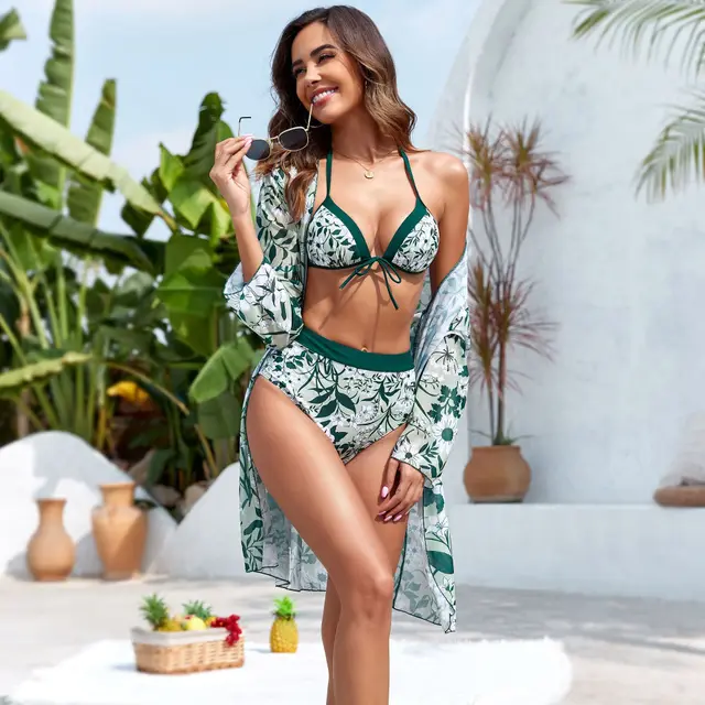Bikini Three Piece Swimsuit Women's Hard Bag Dark Green - Shop at LoveMi