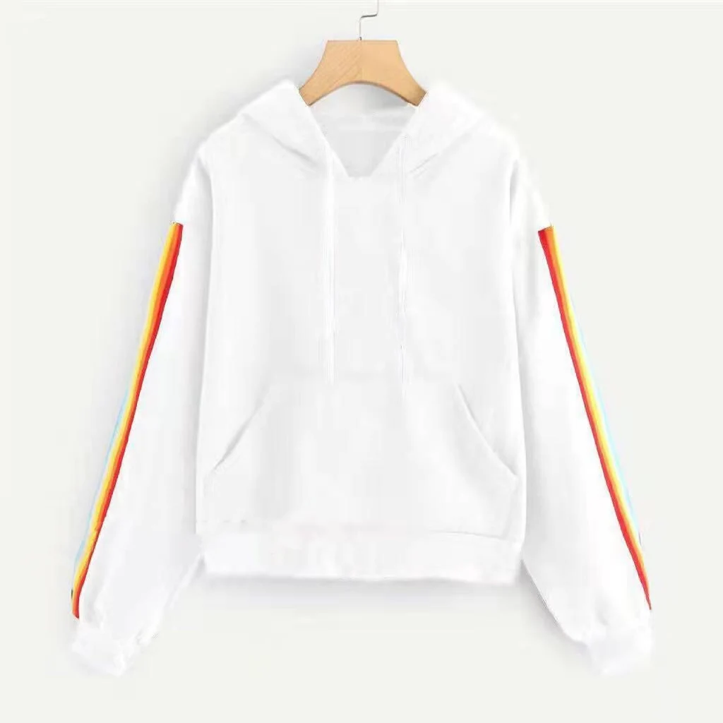 Women's Rainbow Striped Long-sleeved Sweater - White