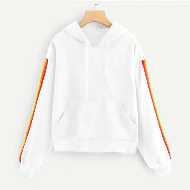 Women's Rainbow Striped Long sleeved Sweater White - Shop at LoveMi