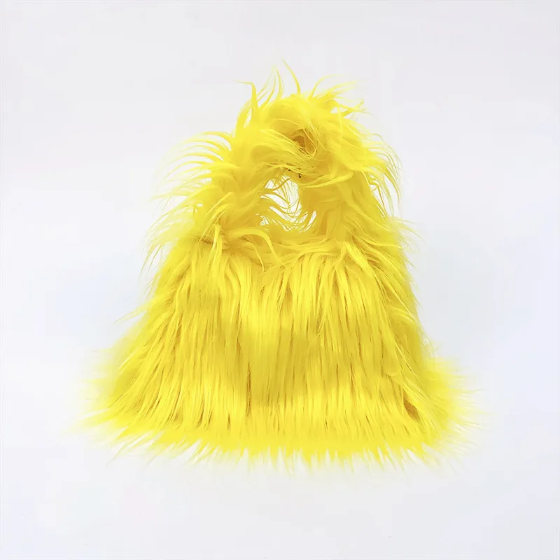 Cross border NImitated Tibet Sheep Fur Square Bag Plush Personality Style Hand Holding Clutch Yellow - Shop at LoveMi