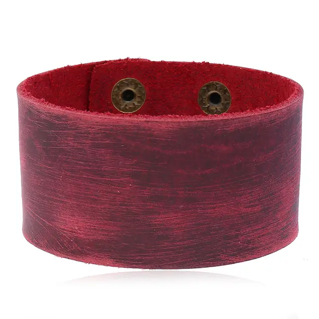 Cross border Simple Retro Style Cowhide Light Board Width Leather Bracelet 38Cm Vintage Wine Red - Shop at LoveMi