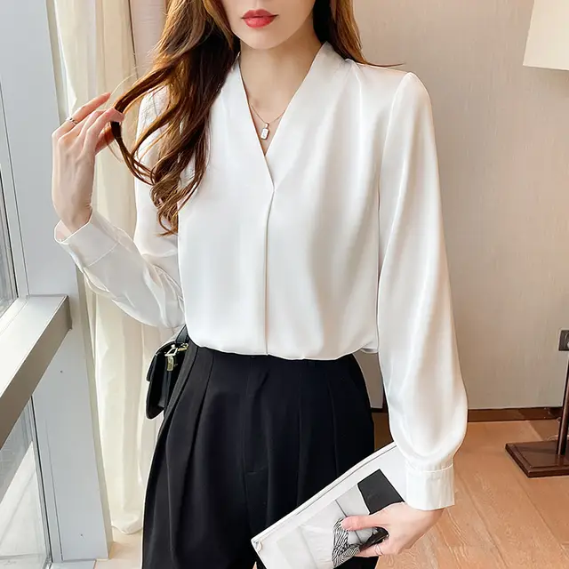 French Satin Top Women's Thin Design White - Shop at LoveMi