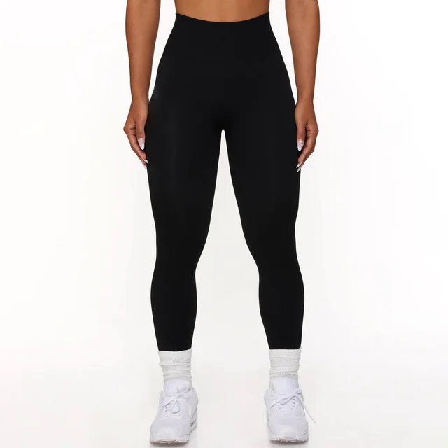 Seamless Solid Color Knitted High Elastic Sports Bra Underwear Yoga Pants Black Trousers - Shop at LoveMi