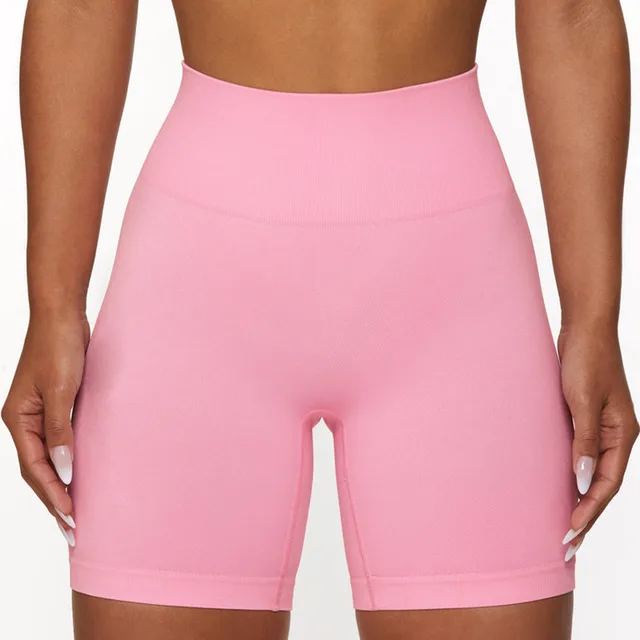 Seamless Solid Color Knitted High Elastic Sports Bra Underwear Yoga Pants Pink Shorts - Shop at LoveMi