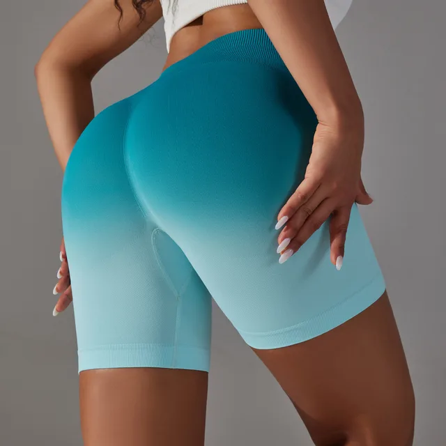 Seamless Abdominal Pants High Elastic Gradient Color Peach Hip Tight Sports Yoga Pants High Waist Blue And White - Shop at LoveMi