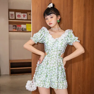 Retro Summer Floral Women's Swimsuit Green - Shop at LoveMi