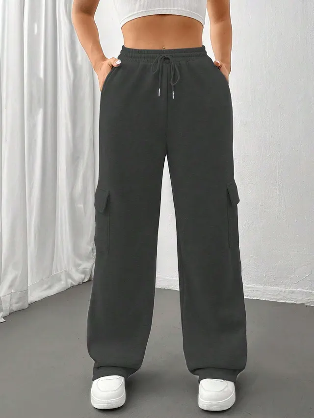 All matching Solid Color Straight Wide Leg Sweatpants Dark Gray - Shop at LoveMi
