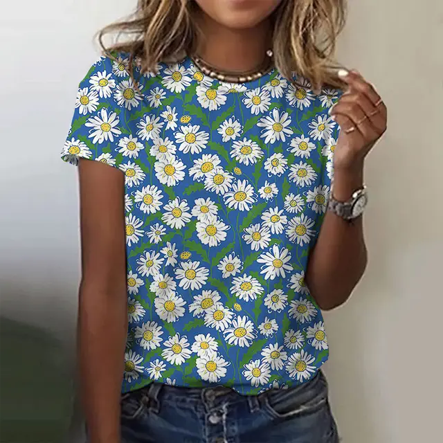 Casual Floral Style Printing Women's Summer T shirt Dx24151Q9A - Shop at LoveMi