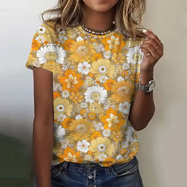 Casual Floral Style Printing Women's Summer T shirt Dx24151Qfc - Shop at LoveMi