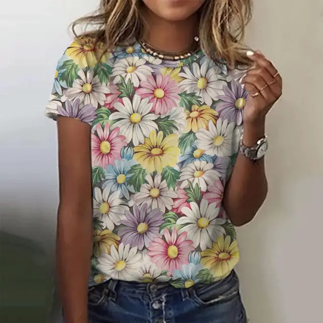 Casual Floral Style Printing Women's Summer T shirt Dx24151Qha - Shop at LoveMi
