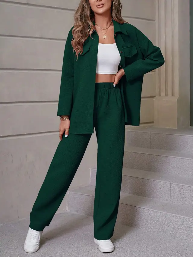 Lapel Cardigan Casual Suit Women Green - Shop at LoveMi