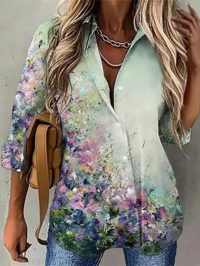 Women's Top Spring And Autumn New Rose Leaves Long Sleeve Button Shirt F169Z981 - Shop at LoveMi
